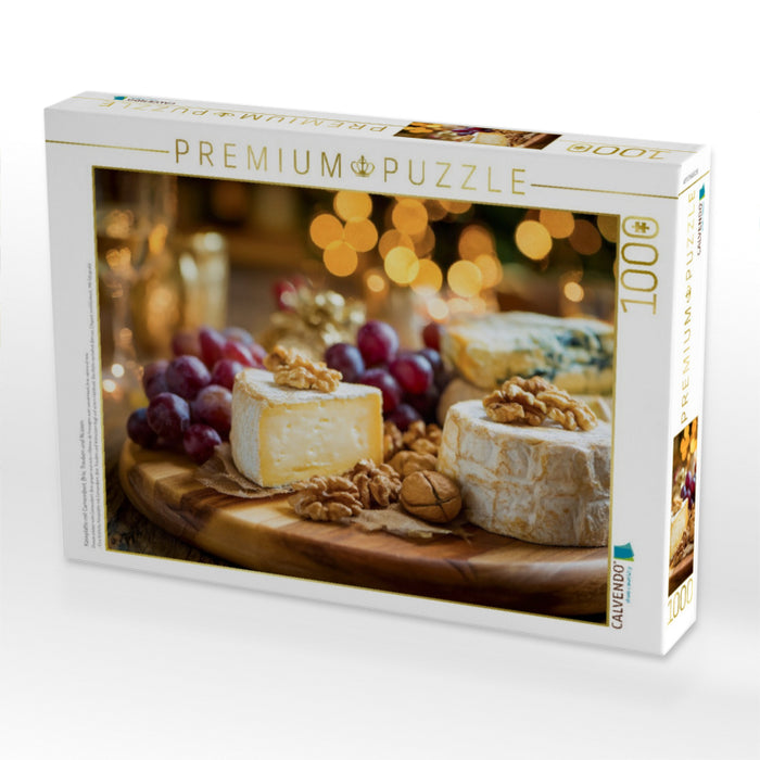 Käseplatte mit Camembert, Brie, Trauben und Nüssen - CALVENDO Foto-Puzzle'