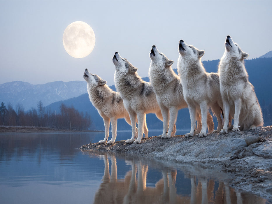 Ruf der Wildnis: Wölfe bei Vollmond - CALVENDO Foto-Puzzle'