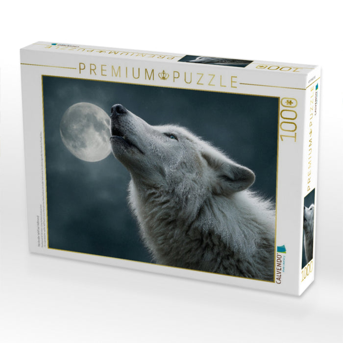 Heulender Wolf bei Vollmond - CALVENDO Foto-Puzzle'