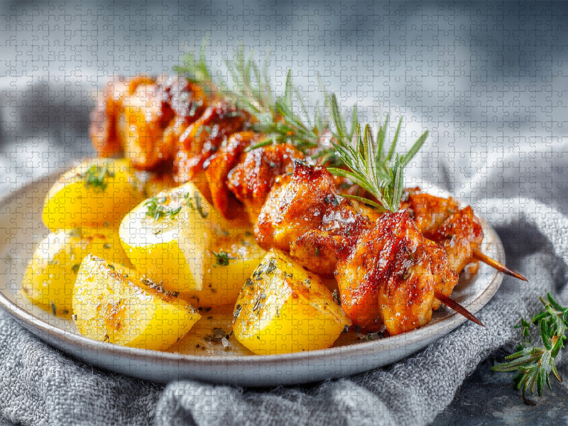 Saftige Hähnchenspieße mit Zitronenkartoffeln - CALVENDO Foto-Puzzle'