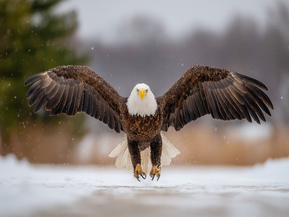 Weißkopfseeadler im Flug über verschneiter Landschaft - CALVENDO Foto-Puzzle'