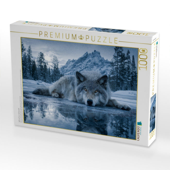 Wolf auf Eis im Winterwald - CALVENDO Foto-Puzzle'