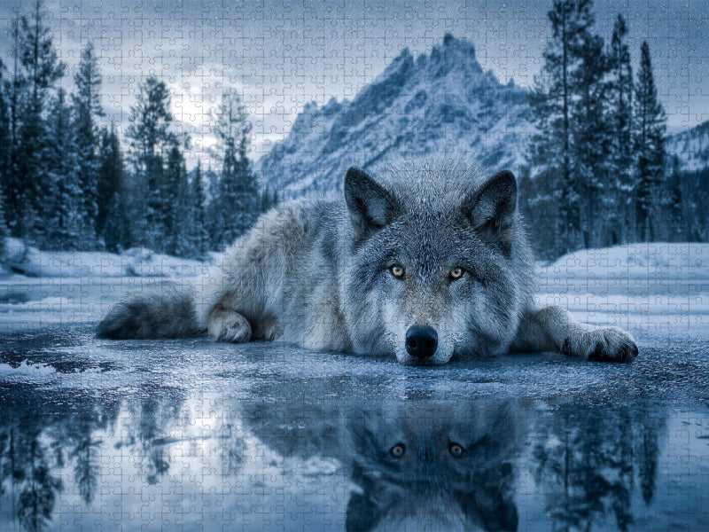 Wolf auf Eis im Winterwald - CALVENDO Foto-Puzzle'