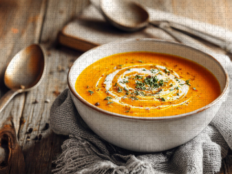 Cremige Kürbissuppe mit Kokos und frischen Kräutern - CALVENDO Foto-Puzzle'