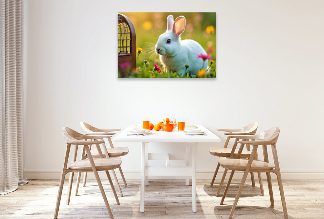 Premium Textil-Leinwand Kuscheln, hoppeln, Herzen erobern.