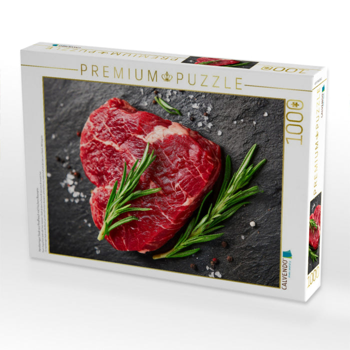 Herzförmiges Steak aus Rindfleisch mit frischem Rosmarin - CALVENDO Foto-Puzzle'