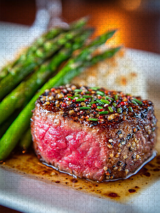 Zartes Rinderfilet mit grünem Spargel und würziger Kruste - CALVENDO Foto-Puzzle'