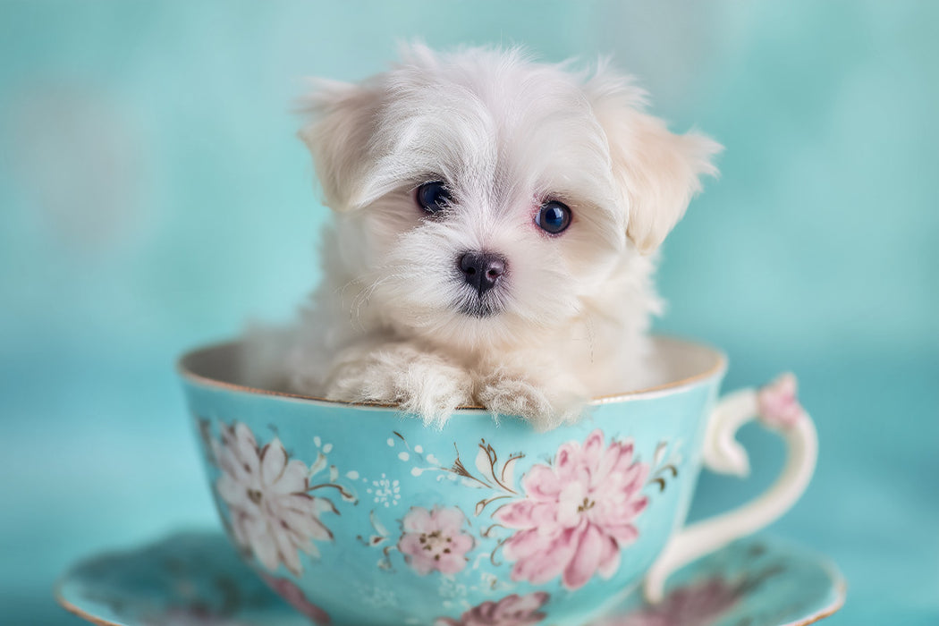 Premium Textil-Leinwand Teacup Maltese, der kleine mit großer Wirkung