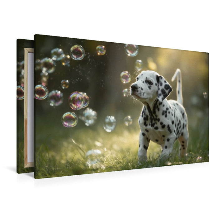 Premium Textil-Leinwand Dalmatinerträume, denn Spielen macht das Leben bunt