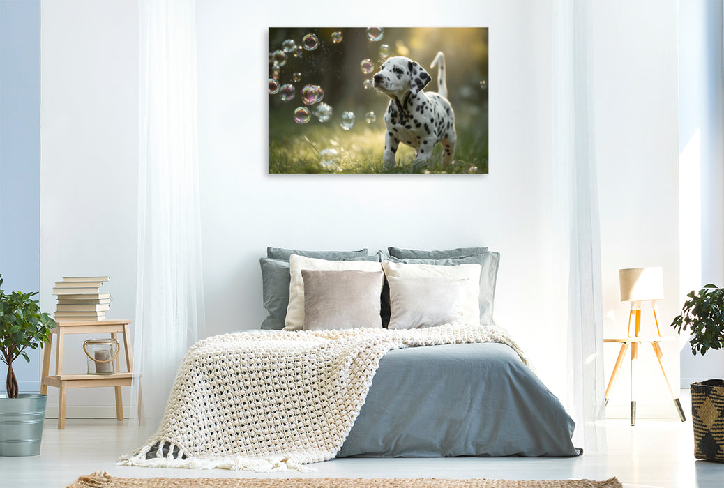 Premium Textil-Leinwand Dalmatinerträume, denn Spielen macht das Leben bunt