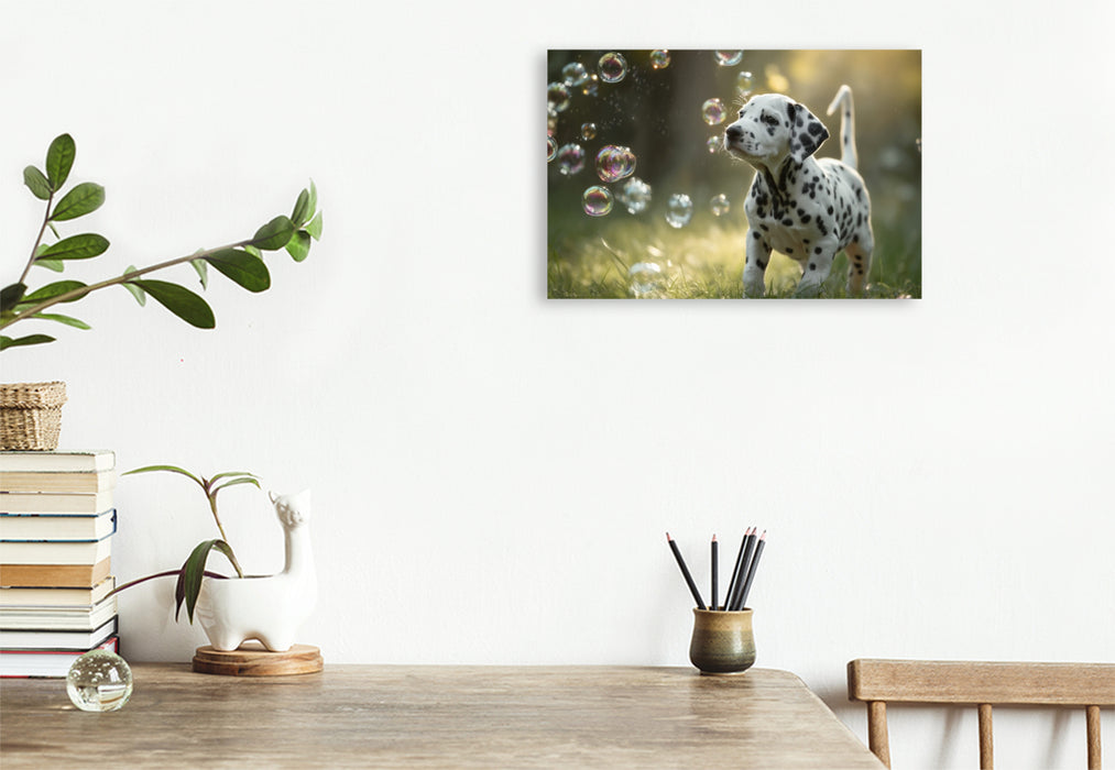 Premium Textil-Leinwand Dalmatinerträume, denn Spielen macht das Leben bunt