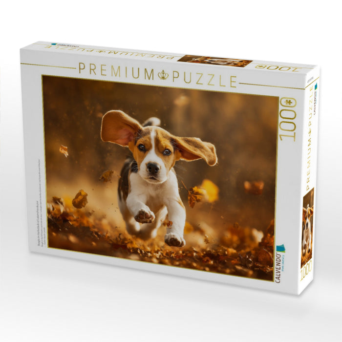 Beagle im Herbstlaub ist Lebensfreude pur - CALVENDO Foto-Puzzle'