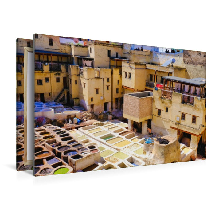 Premium Textil-Leinwand Marokko - Die Gerbereien im Gerberviertel in der Medina von Fès