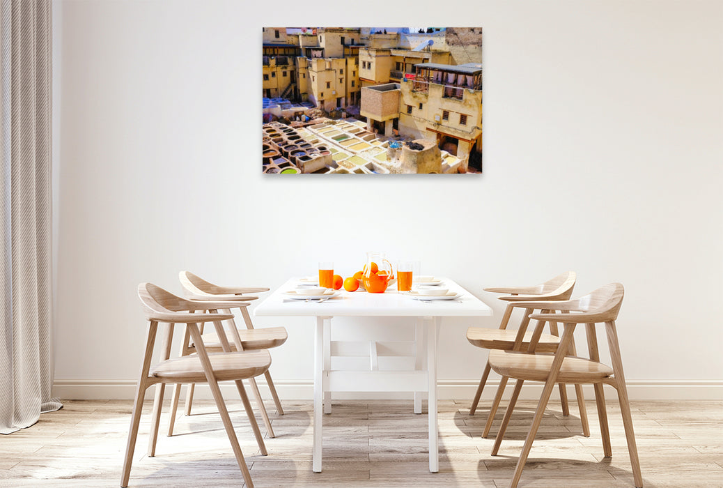 Premium Textil-Leinwand Marokko - Die Gerbereien im Gerberviertel in der Medina von Fès
