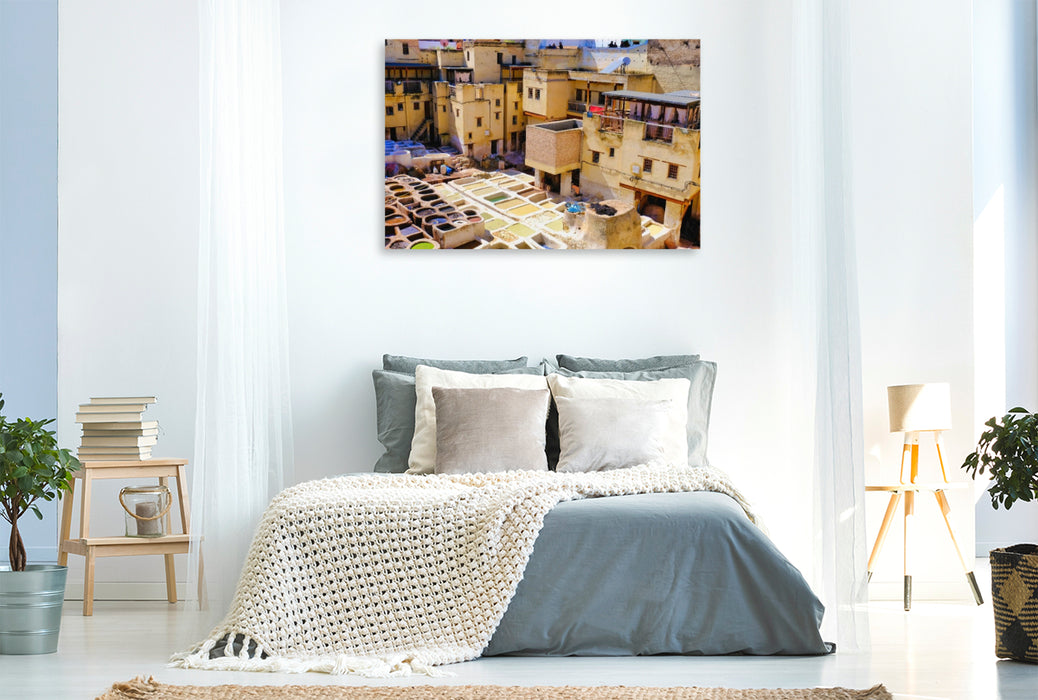 Premium Textil-Leinwand Marokko - Die Gerbereien im Gerberviertel in der Medina von Fès