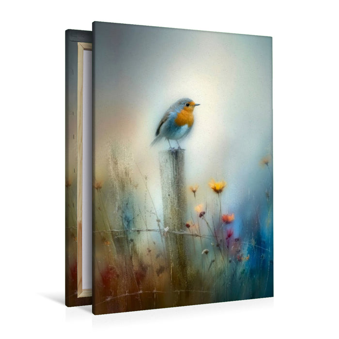 Premium Textil-Leinwand Das Rotkehlchen - als hätte der Morgen es geträumt
