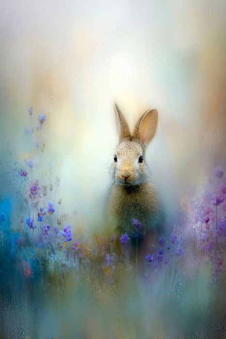 Premium Textil-Leinwand Der Hase zwischen Wildblumen - ein Flimmern zwischen Wind und Zeit