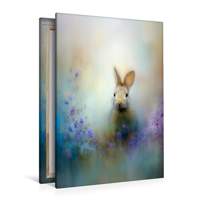 Premium Textil-Leinwand Der Hase zwischen Wildblumen - ein Flimmern zwischen Wind und Zeit