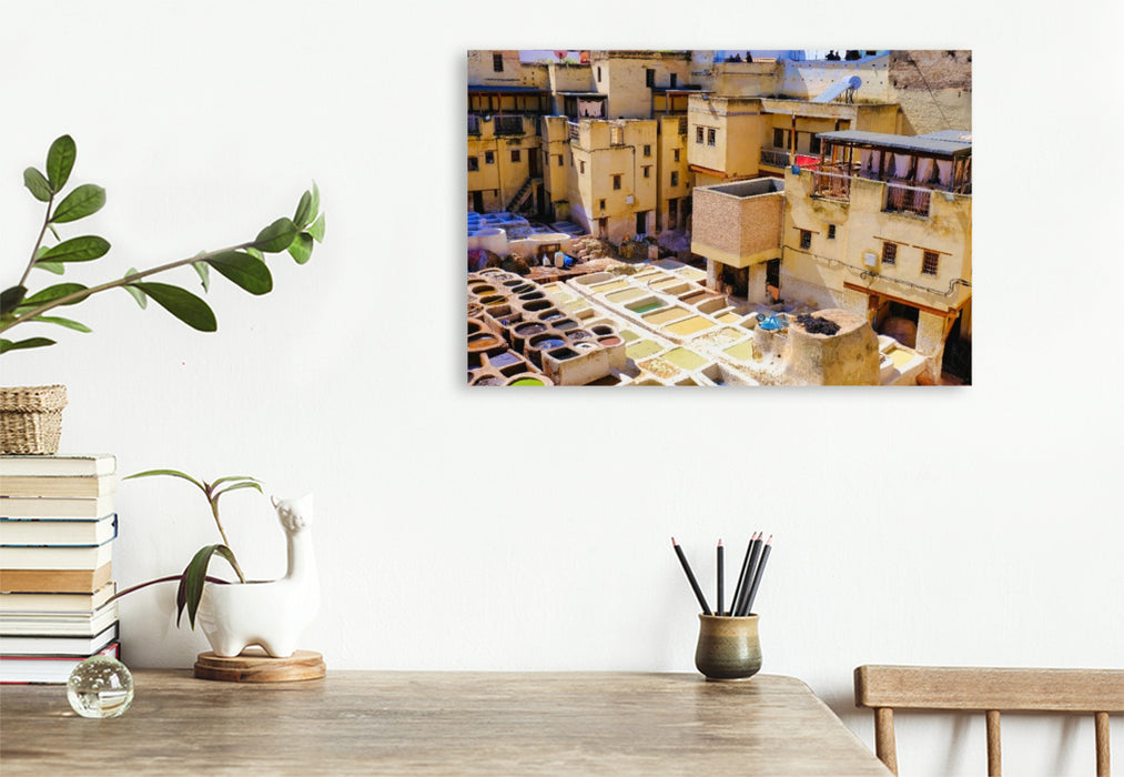 Premium Textil-Leinwand Marokko - Die Gerbereien im Gerberviertel in der Medina von Fès