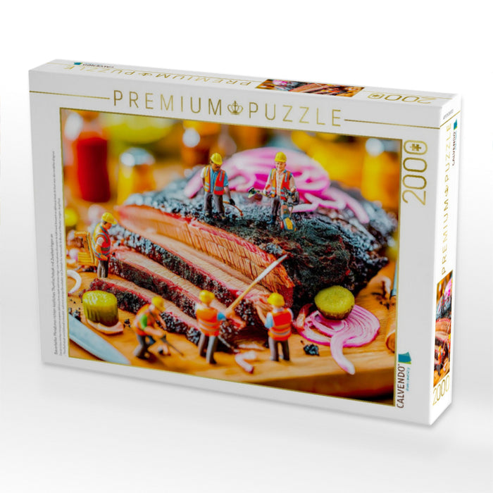 Bauarbeiter Miniaturen richten köstliches Thunfischsteak mit Zwiebelringen an - CALVENDO Foto-Puzzle'
