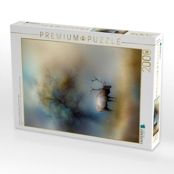 Der Hirsch - der König des Waldes verharrt leise im Nebel - CALVENDO Foto-Puzzle'