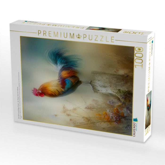 Der Hahn in prächtigen Farben - der Morgen lässt sich erahnen - CALVENDO Foto-Puzzle'