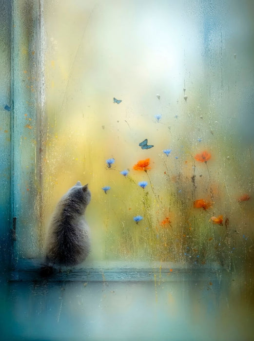 Die Katze auf der Fensterbank - kaum sichtbar, ganz da - CALVENDO Foto-Puzzle'