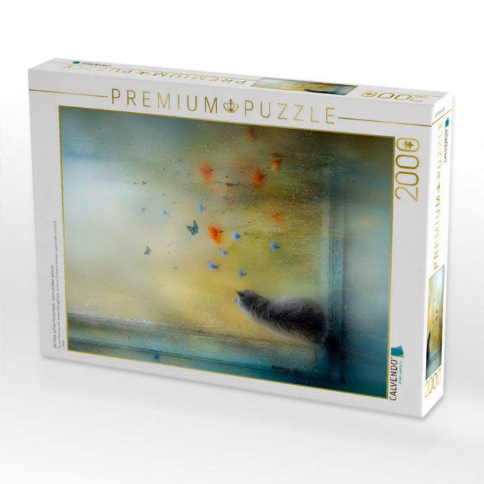 Die Katze auf der Fensterbank - kaum sichtbar, ganz da - CALVENDO Foto-Puzzle'