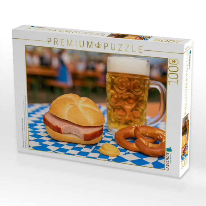 Leberkässemmel mit einer Maß Bier und Brezn - CALVENDO Foto-Puzzle'