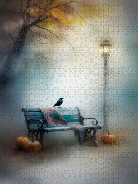 Krähe auf der Bank - CALVENDO Foto-Puzzle'