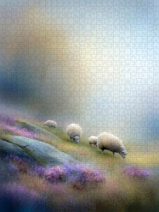 Schafe am Berghang - fast verschwunden, ganz präsent - CALVENDO Foto-Puzzle'