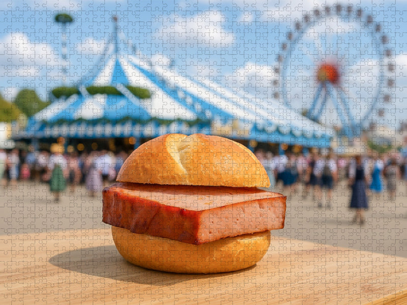 Volksfest in Bayern mit Leberkässemmel und Bier - CALVENDO Foto-Puzzle'