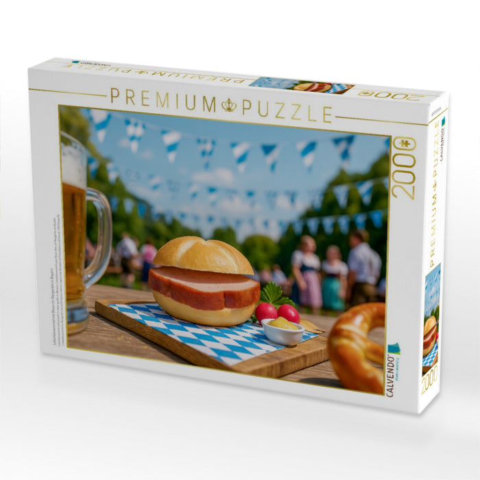 Leberkässemmel mit Brezn im Biergarten in Bayern - CALVENDO Foto-Puzzle'