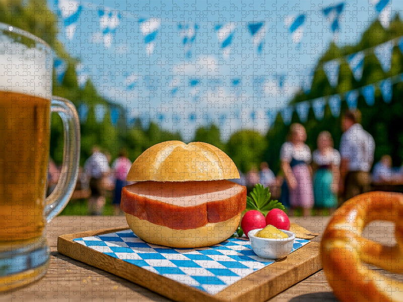 Leberkässemmel mit Brezn im Biergarten in Bayern - CALVENDO Foto-Puzzle'