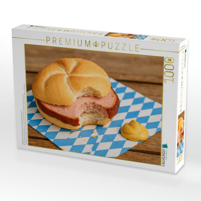 Angebissene Leberkässemmel mit Leberkas und Senf - CALVENDO Foto-Puzzle'