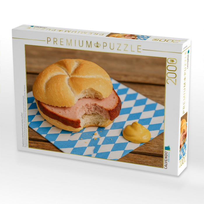 Angebissene Leberkässemmel mit Leberkas und Senf - CALVENDO Foto-Puzzle'