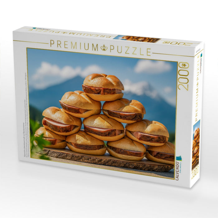 Bayerische Leberkässemmeln vor Alpenpanorama - CALVENDO Foto-Puzzle'