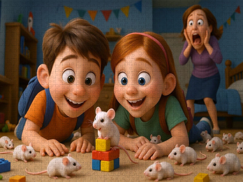 Spontane Vermehrung - Kinder freuen sich über Mäuse - CALVENDO Foto-Puzzle'