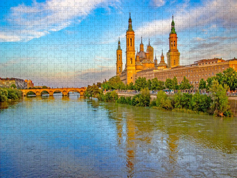 Die Basilica del Pilar und der Ebro im Sonnenlicht - CALVENDO Foto-Puzzle'