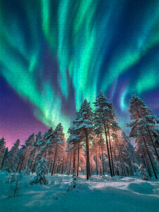 Bunte Nordlichter tanzen am Himmel - CALVENDO Foto-Puzzle'