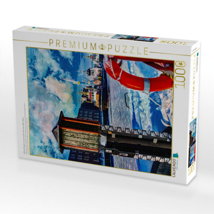 Hafenschlepper im verschneiten Wismarer Alten Hafen - CALVENDO Foto-Puzzle'