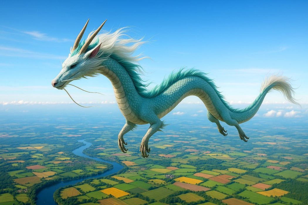 Premium Textil-Leinwand Der fliegende Drache – Kraft, Erfolg und Schutzenergie