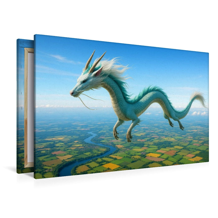 Premium Textil-Leinwand Der fliegende Drache – Kraft, Erfolg und Schutzenergie