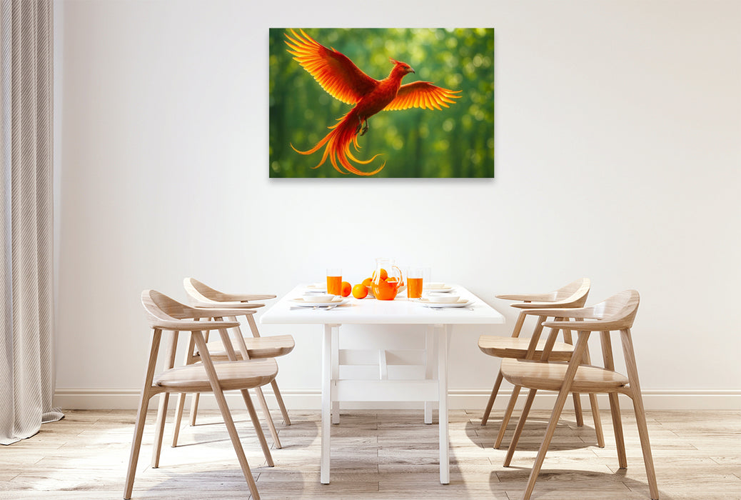 Premium Textil-Leinwand Phönix – Erneuerung, Schönheit und Harmonie