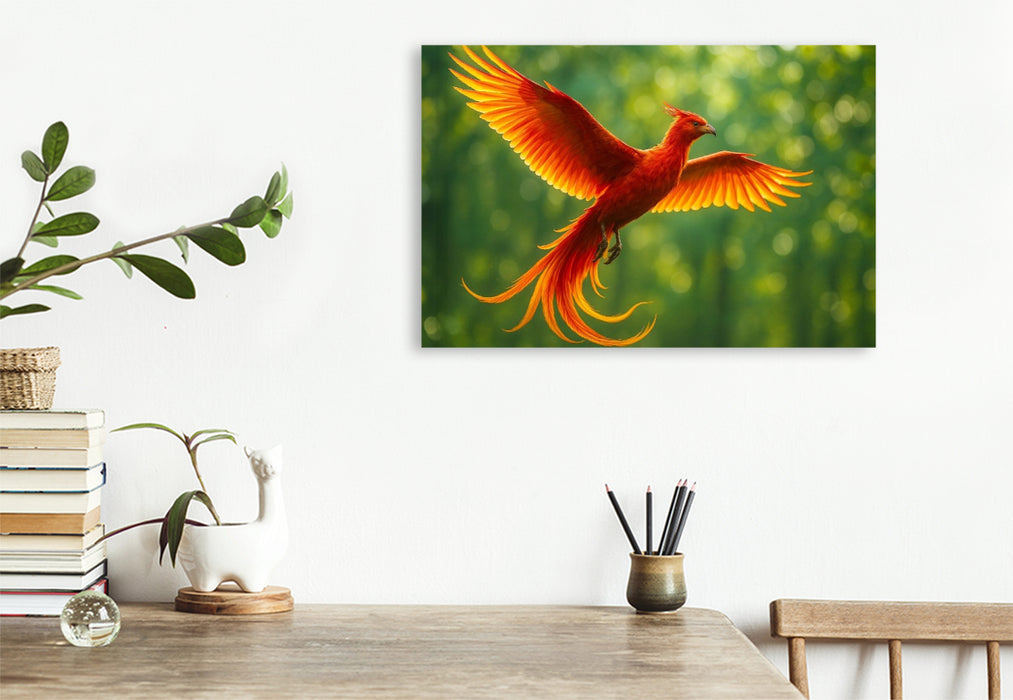 Premium Textil-Leinwand Phönix – Erneuerung, Schönheit und Harmonie