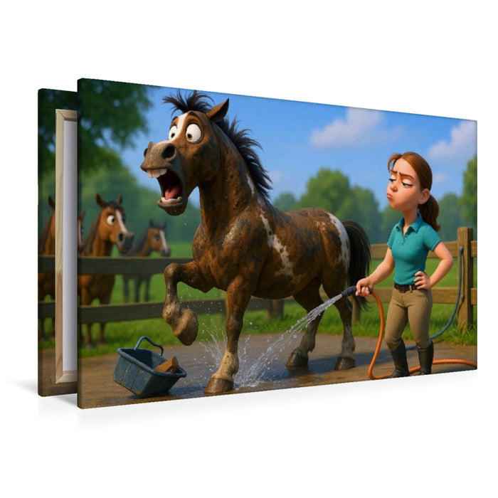 Premium Textil-Leinwand Die Drama Queen - Pferde und Wasser