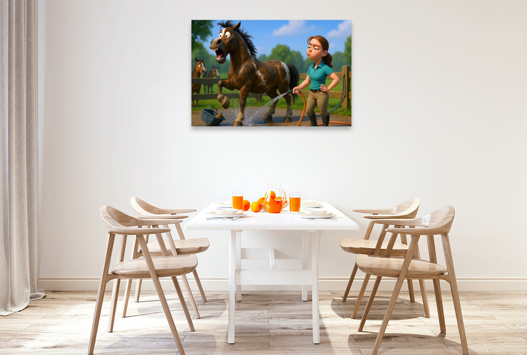 Premium Textil-Leinwand Die Drama Queen - Pferde und Wasser