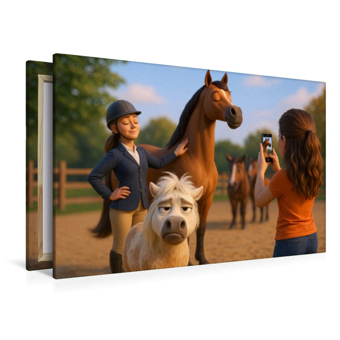 Premium Textil-Leinwand Instagram ruft - Pferd und Reiterin
