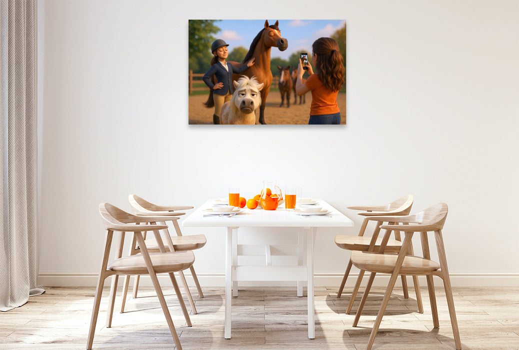 Premium Textil-Leinwand Instagram ruft - Pferd und Reiterin