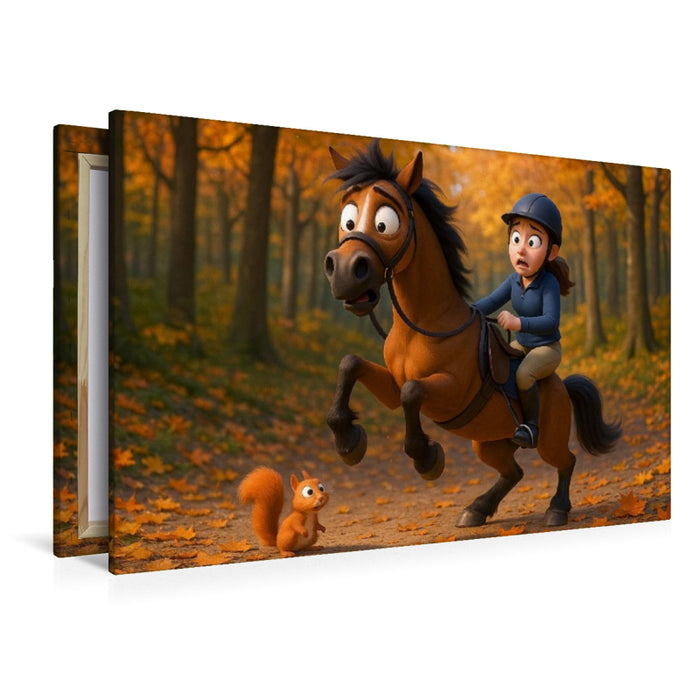 Premium Textil-Leinwand Monster im Wald - Eichhörnchen und Pferde